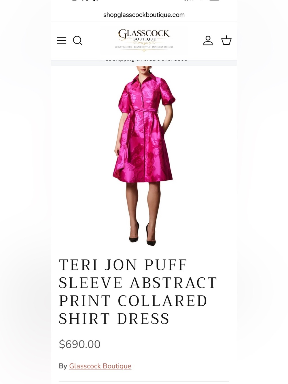 Teri Jon Bright Fuchsia Puff-Sleeve Collared Fit-and-Flare Dress